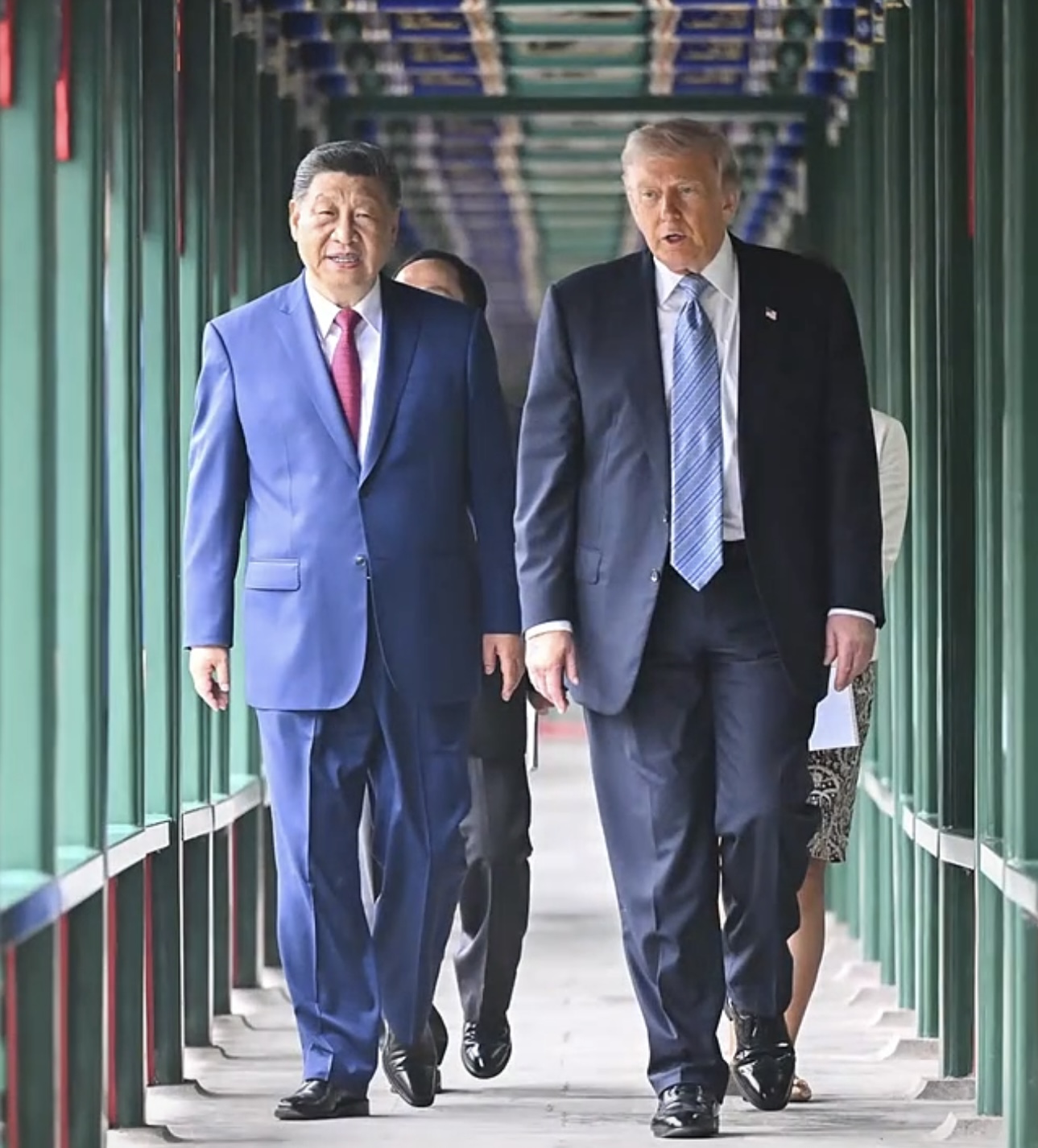 Walking in colonnade